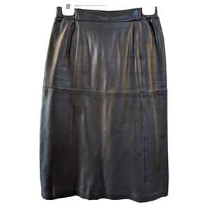 Vintage New England Sportswear Co Womens Solid Black Leather Midi Skirt Small